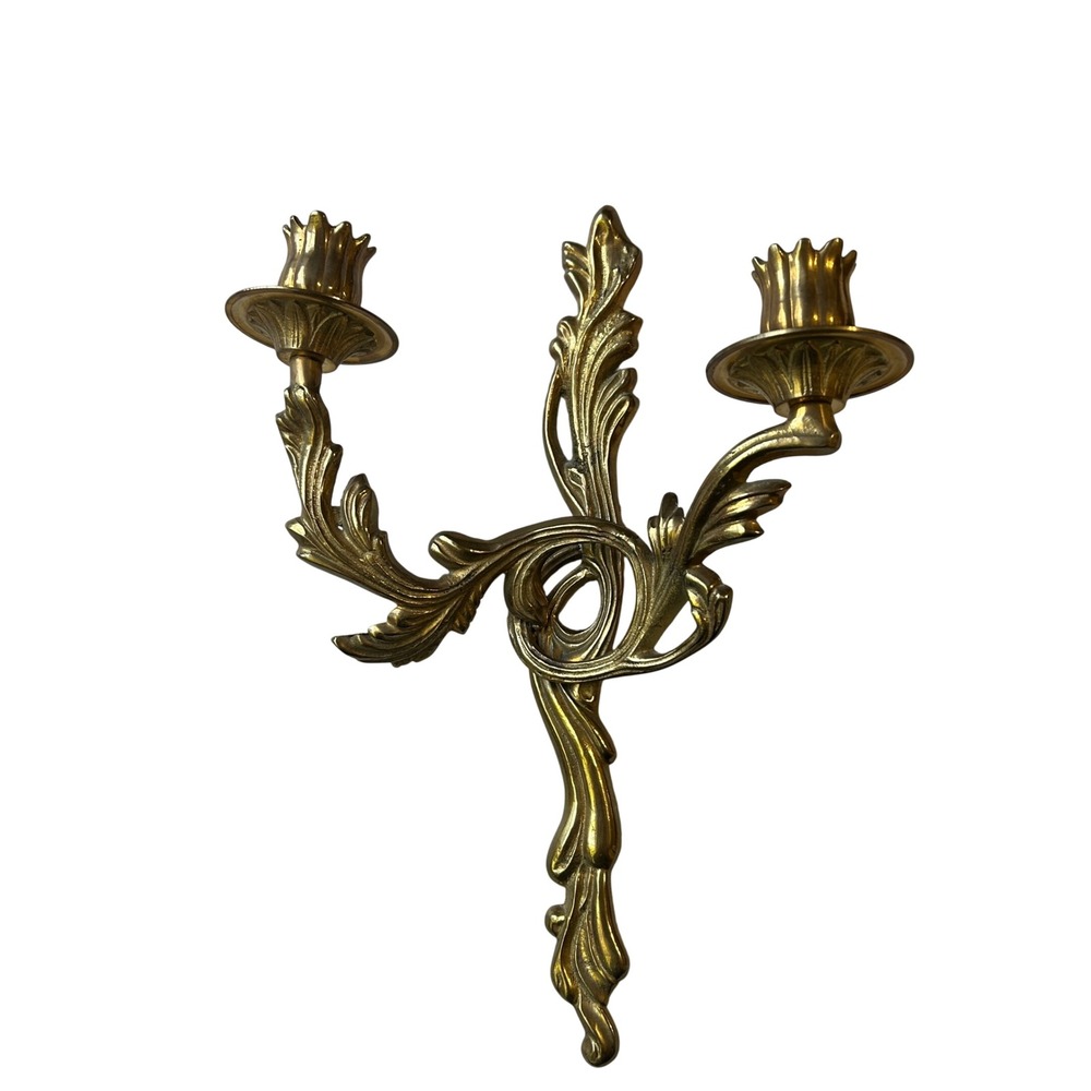 Vintage Brass Double-Arm Wall Sconce 12.5in Gold Ornate French Rococo Design